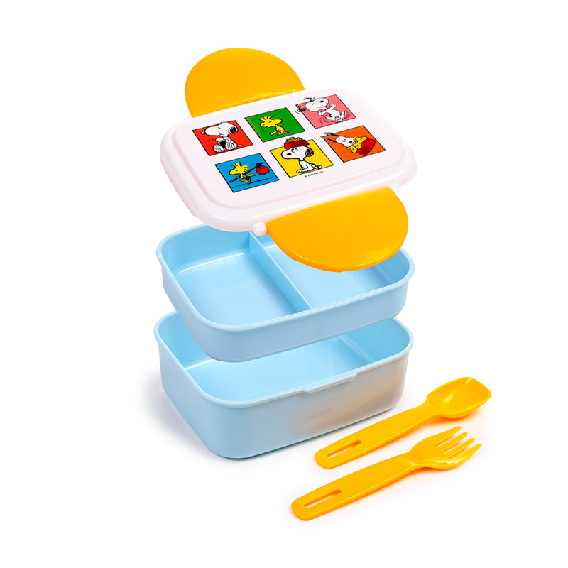 Open Bento Lunch Box with Snoopy and Woodstock design