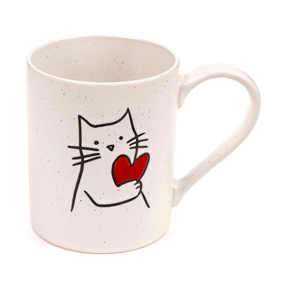 Close-up of the cat design on the stoneware mug
