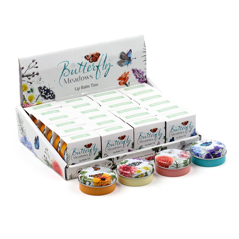 Butterfly Meadows Lip Balm in a beautifully designed tin