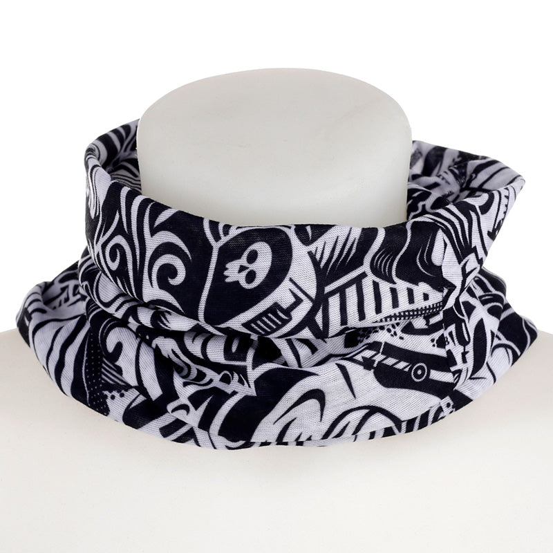 Neck Warmer Tube Scarf in Black & White Graffiti design