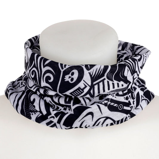 Neck Warmer Tube Scarf in Black & White Graffiti design