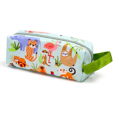 Whimsical Zooniverse Pencil Case displayed with stationery