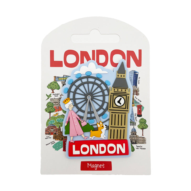 Charming PVC magnet featuring Queen, Corgi and Big Ben