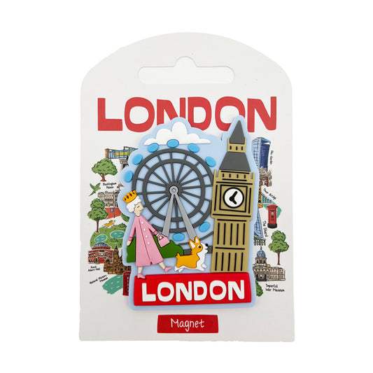Charming PVC magnet featuring Queen, Corgi and Big Ben
