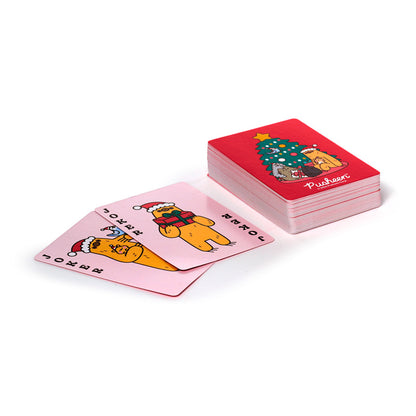 Deck of playing cards featuring Pusheen in holiday scenes
