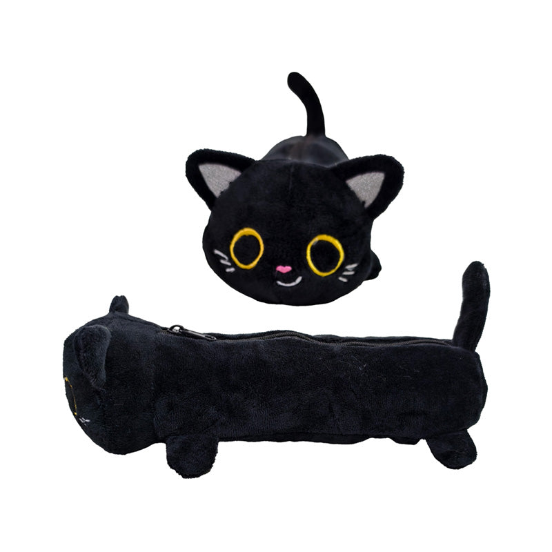 Plush Pencil Case featuring Lucky the Black Cat design