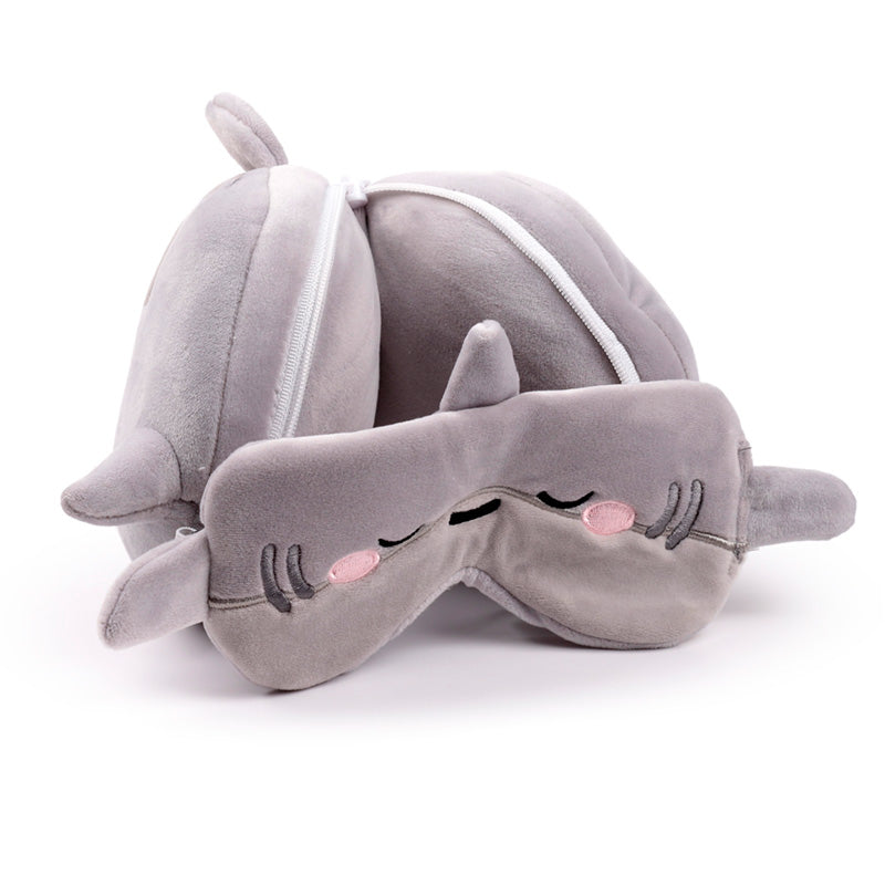 Comfortable travel pillow and eye mask set for relaxation