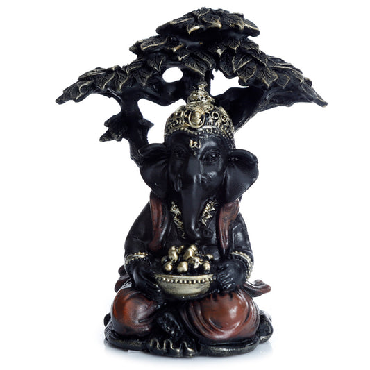 Black and Gold Ganesh Sitting Under Tree Ornament