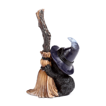 Witches Cat with broomstick home accent