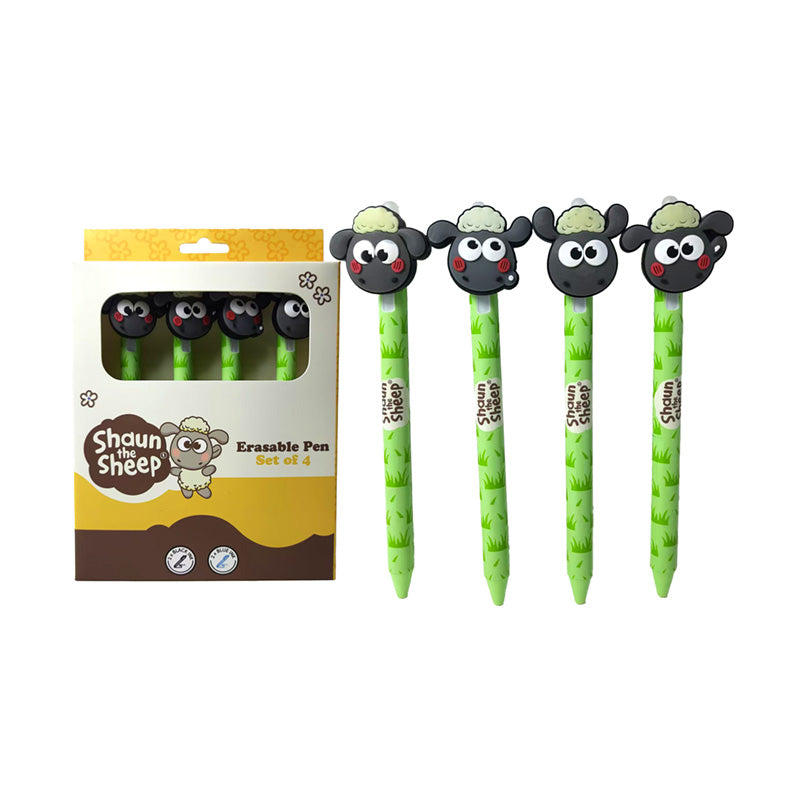 Set of 4 Kawaii Shaun the Sheep Erasable Pens with PVC Toppers