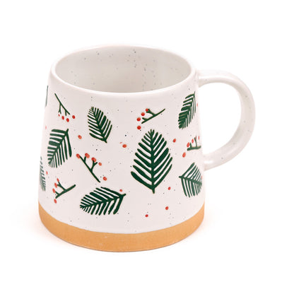 Stoneware Mug with Pine Sprigs and Berries Design