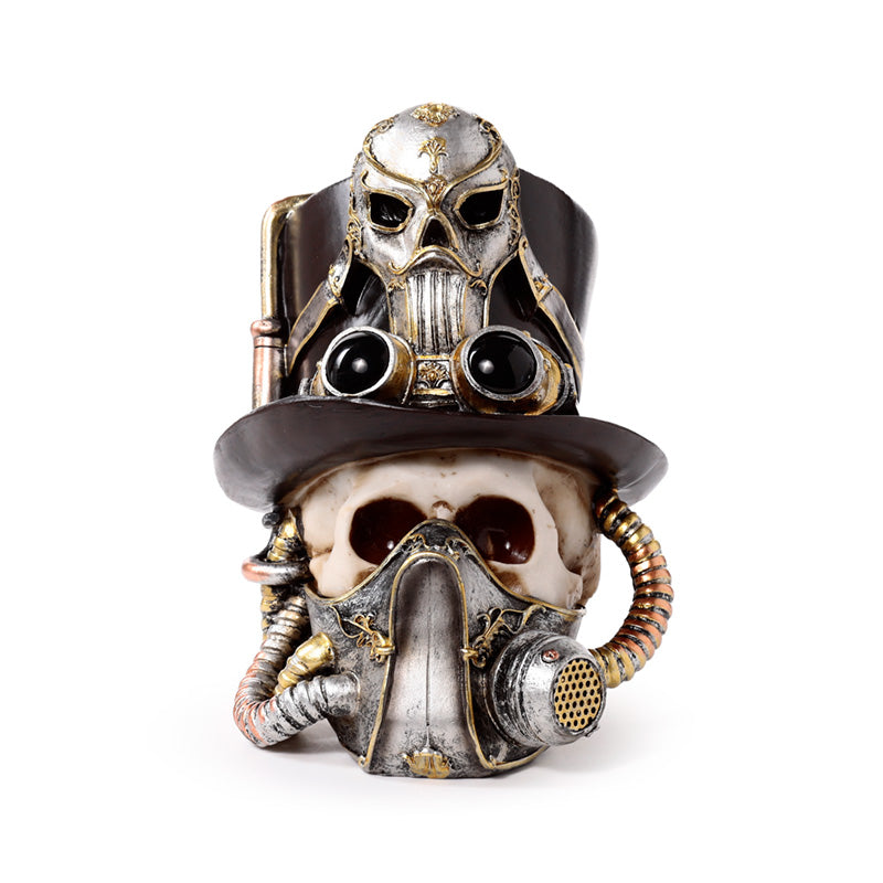 Intricate detailing of steampunk skull ornament