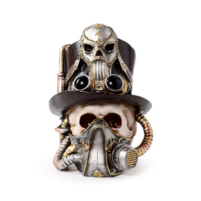 Intricate detailing of steampunk skull ornament