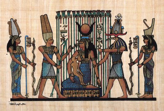 Egyptian Papyrus artwork depicting Isis and Horus in the Papyrus Swamp