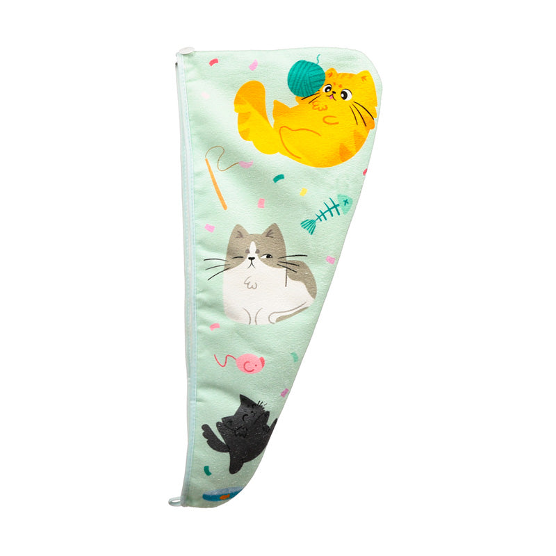 Beans & Co Cats Hair Wrap Towel in bathroom setting