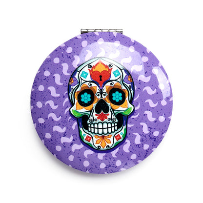 Day of the Dead Compact Mirror displayed on a dressing table