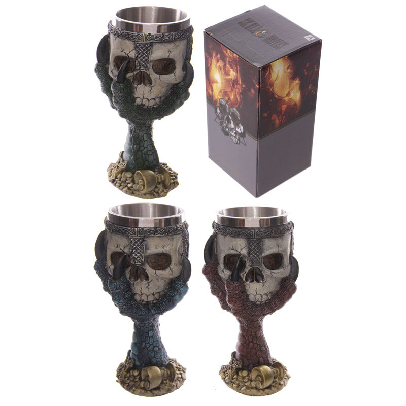 Decorative goblet featuring dragon's claw and warrior skull