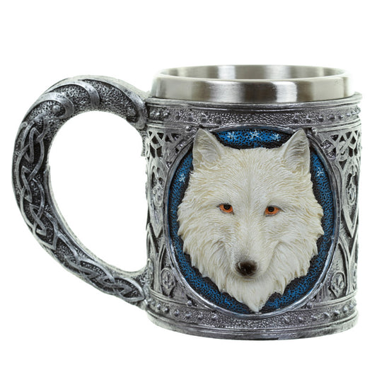 Decorative White Wolf Tankard with detailed design