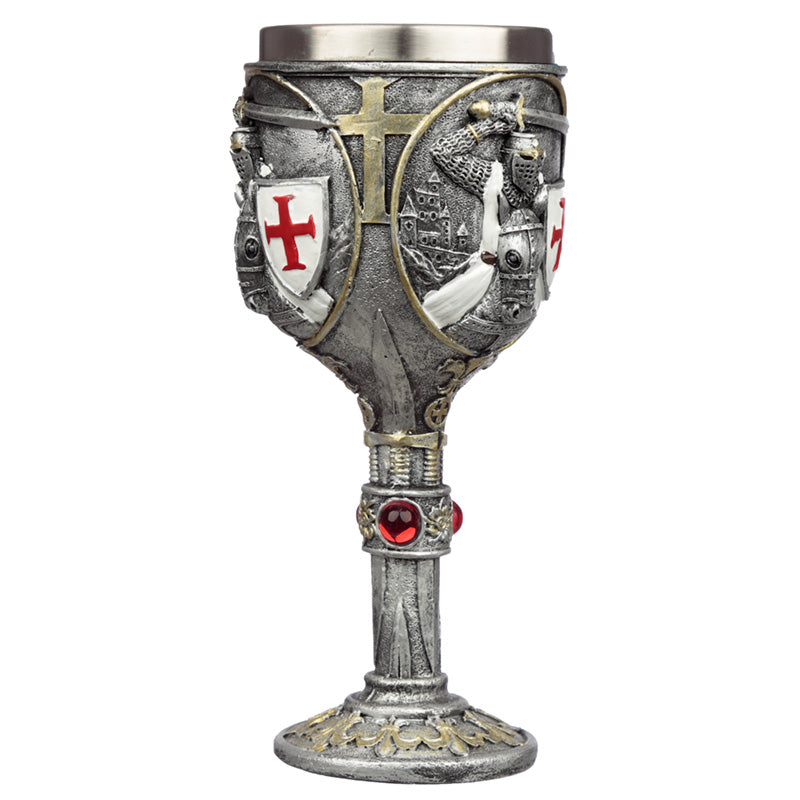 Close-up of the intricate details on the Crusader Knight goblet