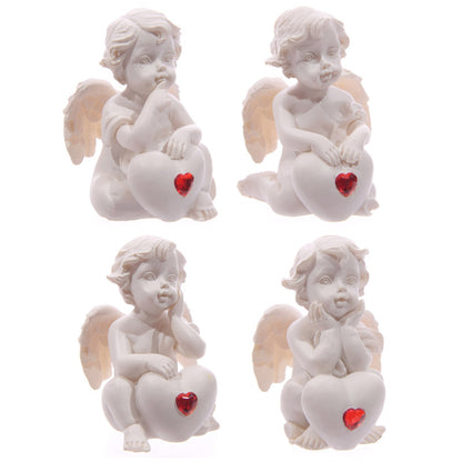 Cute Seated Love Cherub with Red Heart Gem - Decorative Ornament