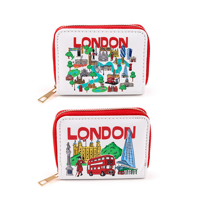 Close-up of London Icons on Small Zip Wallet