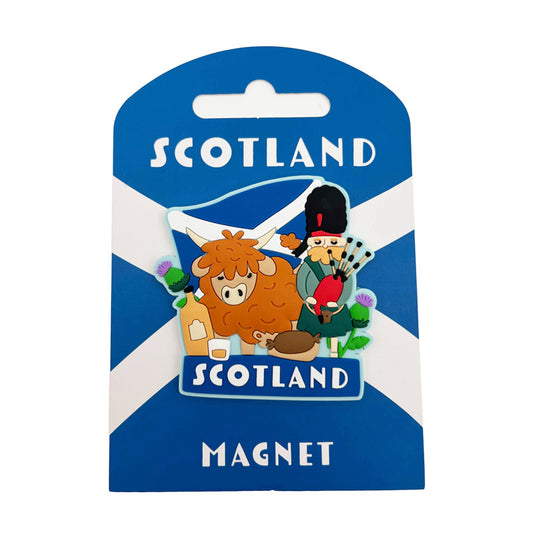 Highland Coo & Piper PVC Magnet showcasing Scottish culture