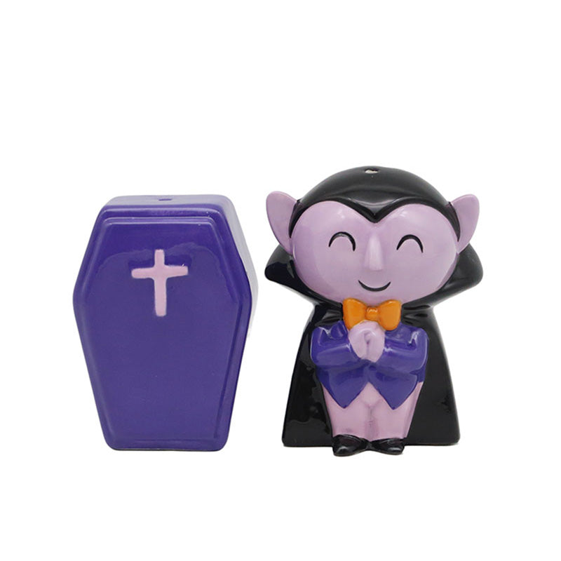 Ceramic Salt & Pepper Set featuring Spooky Dracula and Coffin