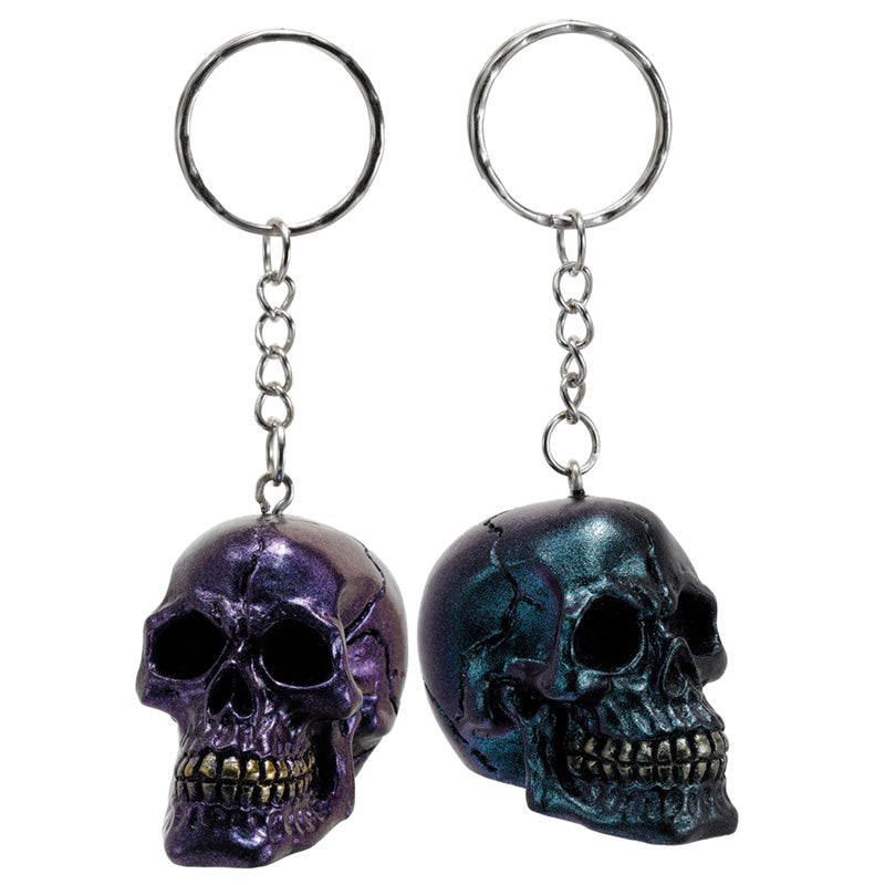 Skulls and Roses Metallic Skull Keyring front view