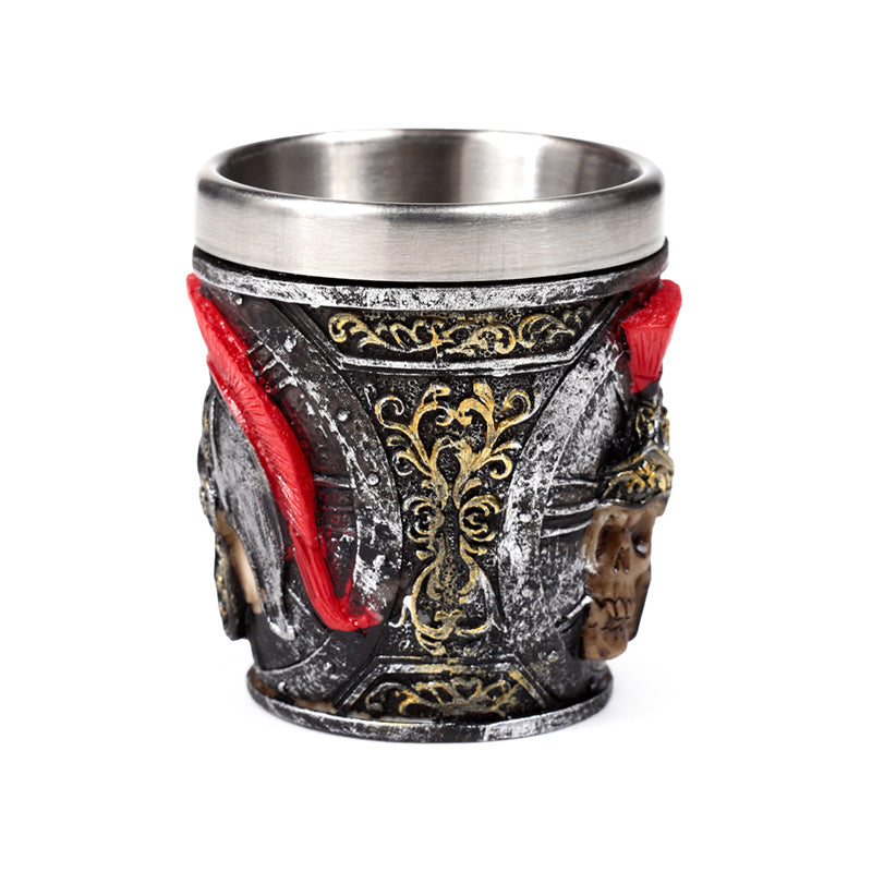 Roman soldier shot glass displayed on a shelf
