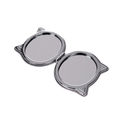Open view of Leatherette Compact Mirror with cat design