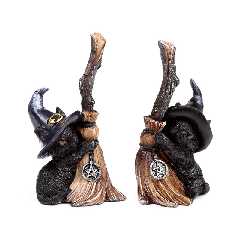 Witches Cat ornament holding broomstick