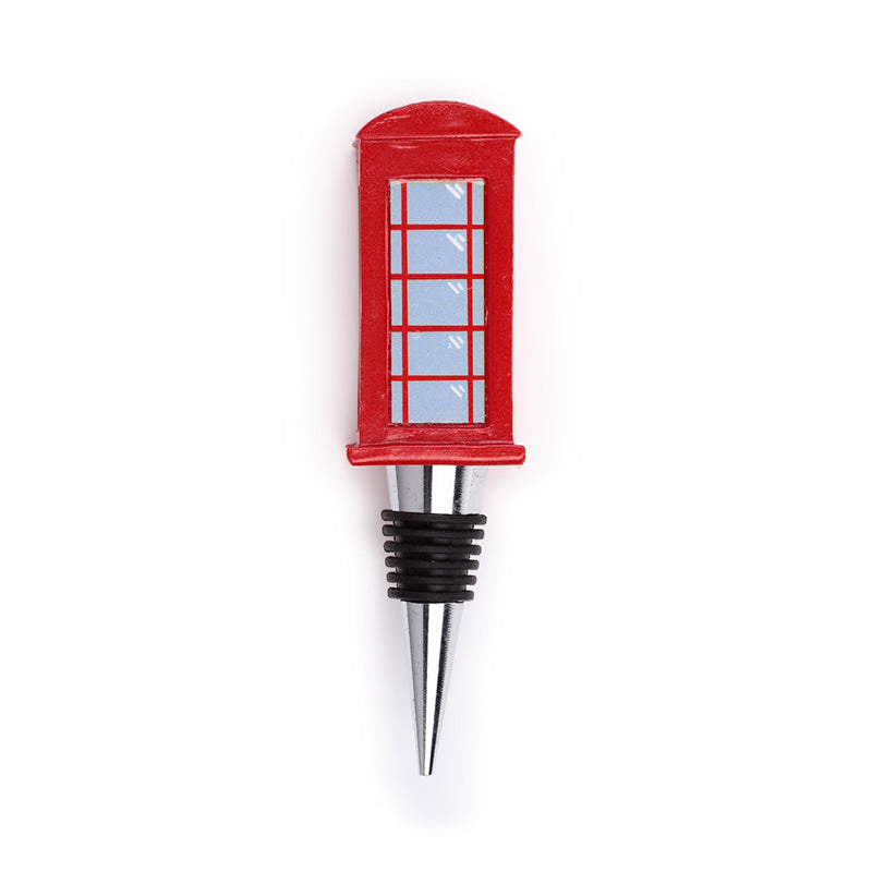 Functional and stylish bottle stopper shaped like a red telephone box