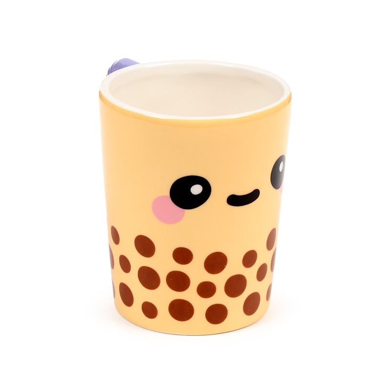Ceramic lidded mug with bubble tea artwork