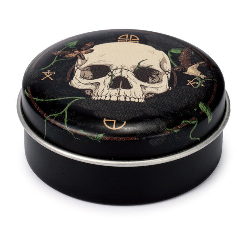 Unique Skulls and Roses Lip Balm in decorative tin