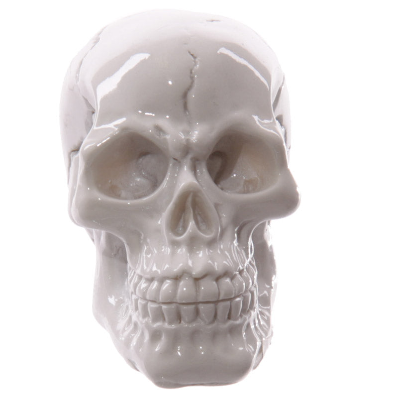 Glossy skull ornament in a decorative setting