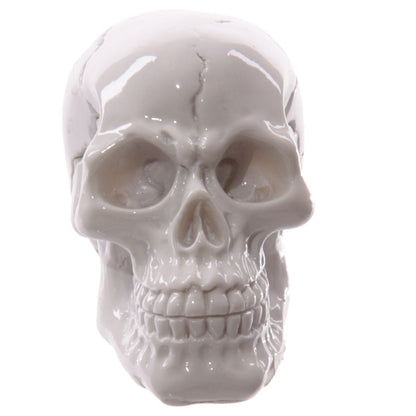 Glossy skull ornament in a decorative setting