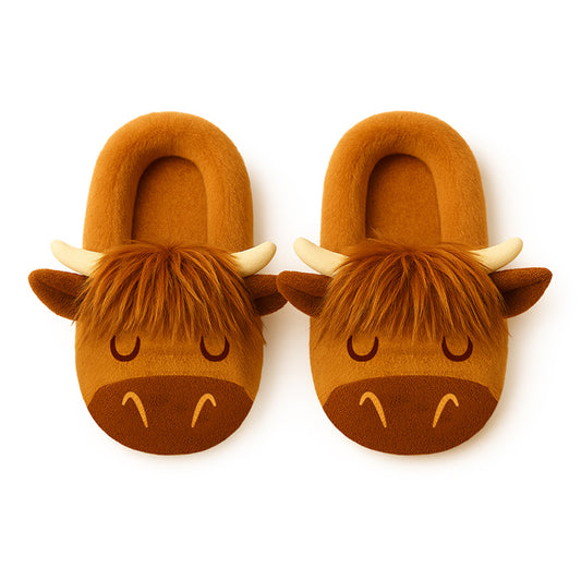 Highland Coo Cow Plush Slippers with anti-slip sole