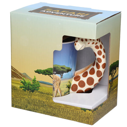 Giraffe Savannah Decal Shaped Handle Ceramic Mug - Displayed on Shelf