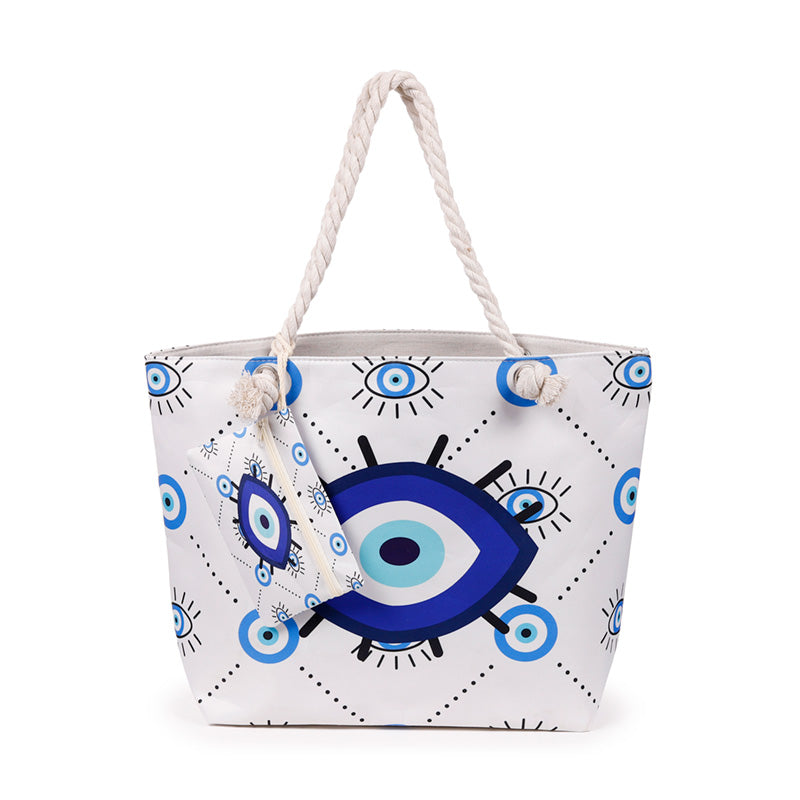 Stylish Oval Evil Eye Beach Bag with Pouch