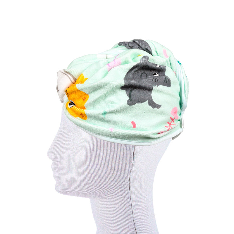 Beans & Co Cats Hair Wrap Towel with vibrant design