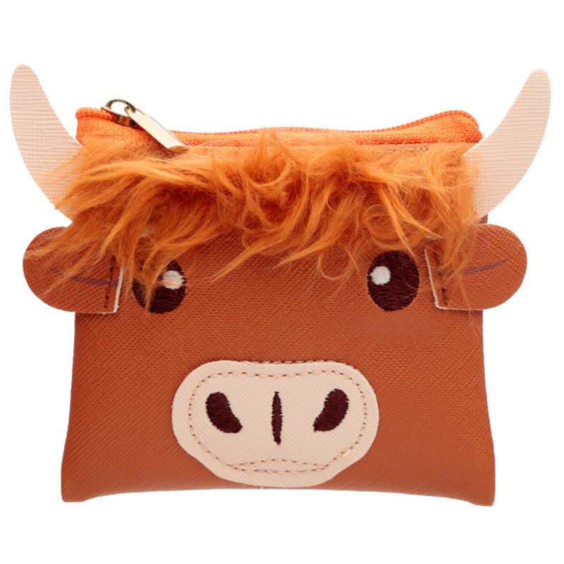 Highland Coo Cow PVC Purse with Fluffy Fringe