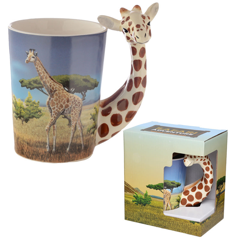 Giraffe Savannah Decal Shaped Handle Ceramic Mug - Front View
