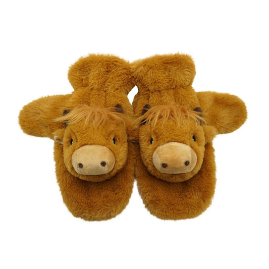 Highland Coo Plush Mitten Gloves - decorative home accent