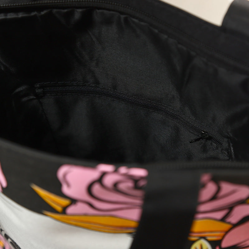 Skulls and Roses Tote Shopping Bag in use