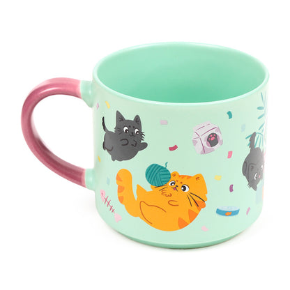 Porcelain Mug with whimsical cat design