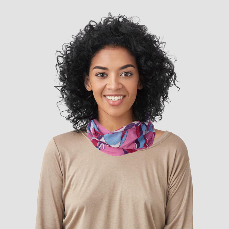 Stylish pink neck warmer tube scarf displayed