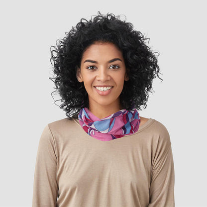 Stylish pink neck warmer tube scarf displayed