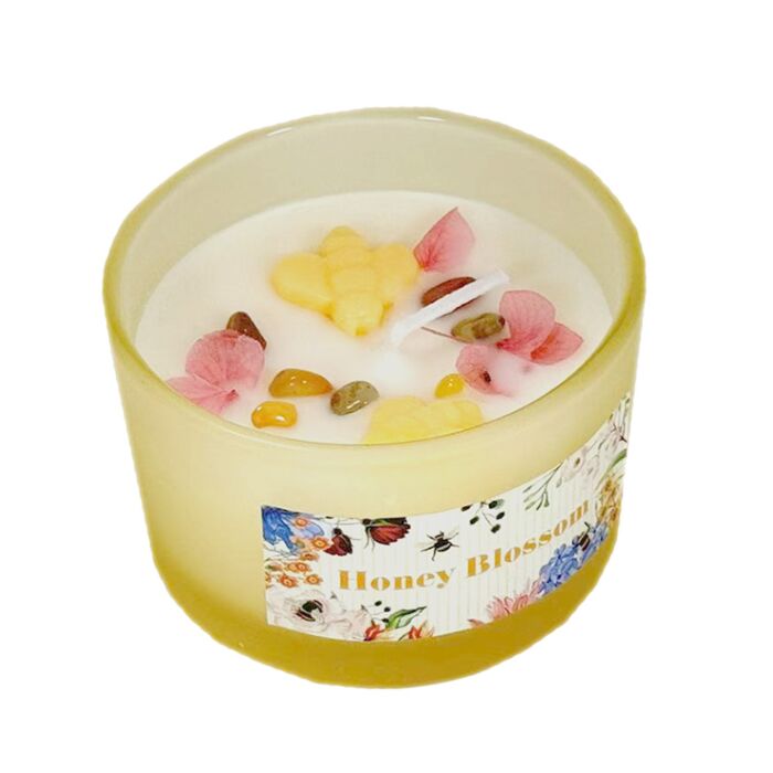 Nectar Meadows Honey Blossom Scented Candle in elegant glass holder