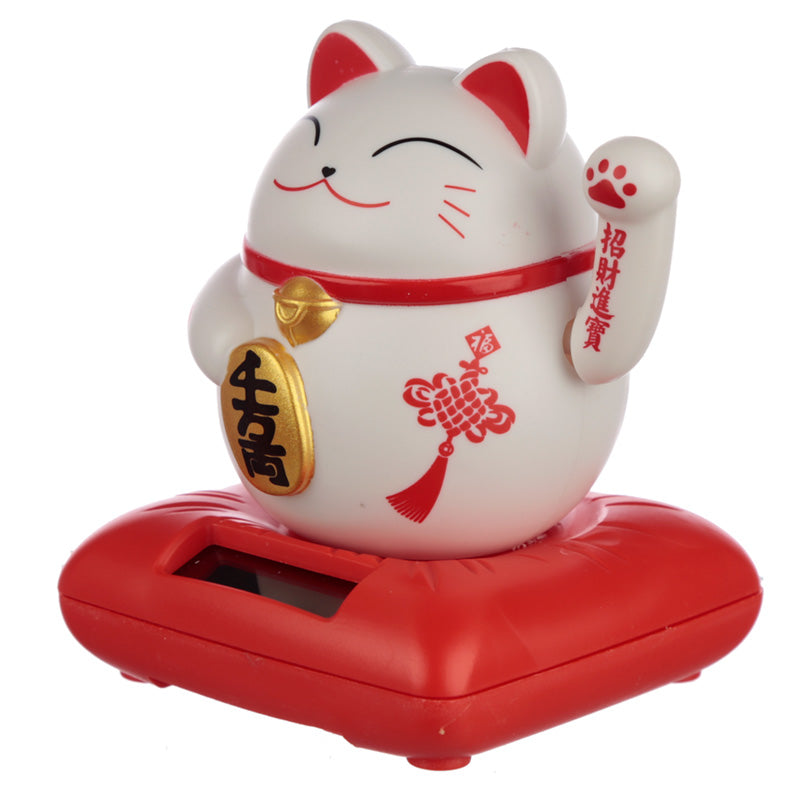 Solar-powered waving cat for home decor