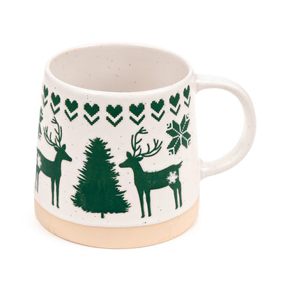 Green Reindeer Stoneware Mug - Side View